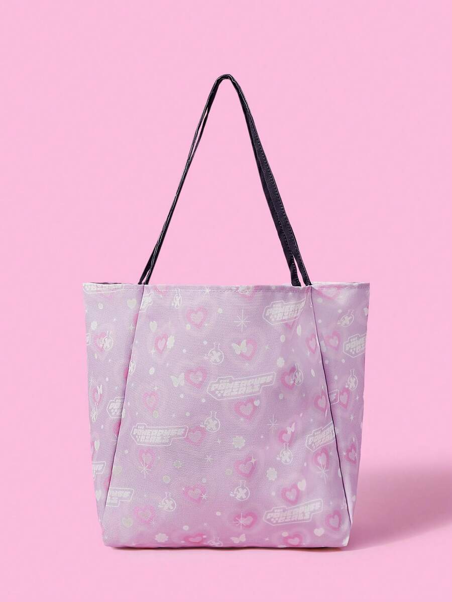 THE POWERPUFF GIRLS X SHEIN 女士可爱花朵、泡泡、金凤花图案手提包 - 彩色 - 查看 1