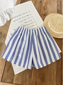 Tween Girls' Casual Wide Striped Elastic Waist Loose Vacation Shorts - Blue - View 2