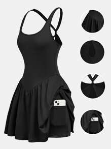SHEIN Essnce Plus-Size Women's Sleeveless High Elastic Knit Back Cross Kinky Halter Dress Pants Culottes Yoga Fitness Tracksuit, Jumpsuit, Culottes