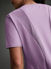 Exploreva 休闲纯色短袖弧形下摆运动服户外T恤健身房女式衬衫