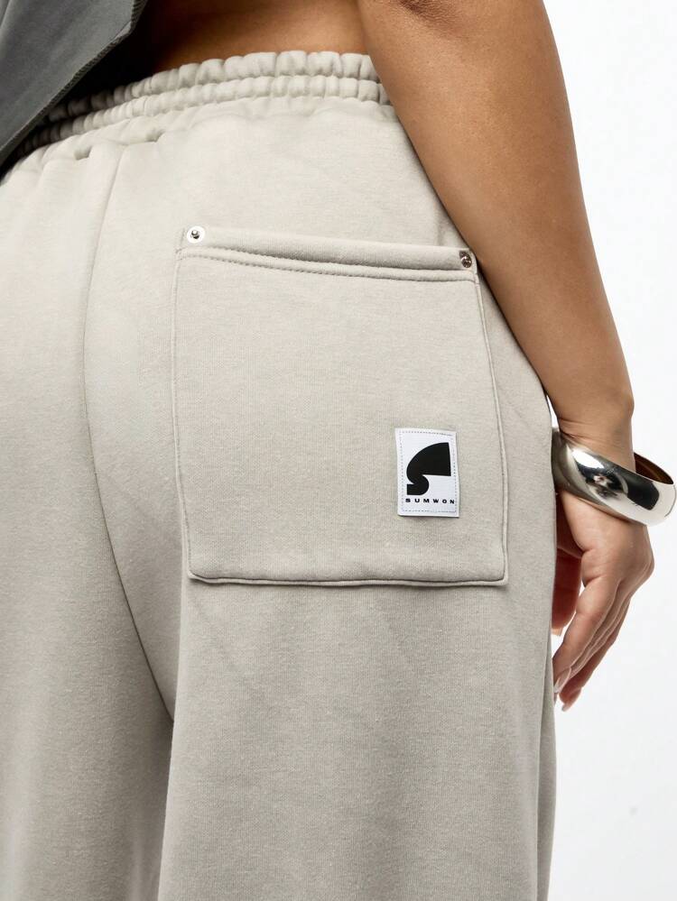 SUMWON WOMEN Athleisure Wide Leg High Waist Drawstring Sweatpants With Design Seams