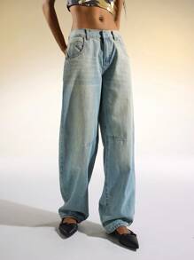 Easelle Jeans rectos de tiro bajo, holgados y de uso versátil para mujer