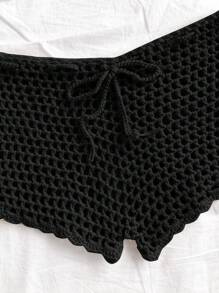 Soleia 2pcs/Set Women Holiday Solid Color Openwork Halter Knitted Tops And Knitted Shorts Beach Vacation Outfits Spring Summer Outfits For Women West Music Festival Boho