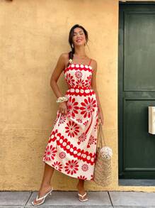 Chiquease Women's Elegant Red Casual Dress, Minimalist And Fashionable For Holiday And Daily Wear