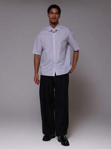 Musero Men Oversized Stripe Chain Detail Smart Shirt For Spring Summer Vacation - Light Grey - View 5
