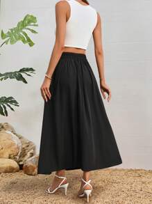 SHEIN Clasi Women Solid Color Skirt, Minimalist & Fashionable, Suitable For Summer - Black - View 2