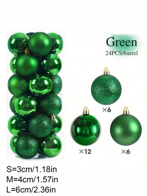 SHEIN 24 Stücke/Packung 3cm/4cm/6cm grüne Weihnachtsbaum Hängebälle, kreative matte Weihnachtsbälle, Weihnachtsdekoration, festliche Hochzeit und Party Dekoration