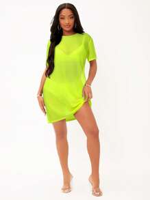 SHEIN SXY Women's Sexy Solid Sheer Mini Dress For Summer