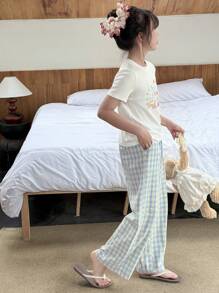 Dazy Kids 2 件 Tween Girl 女童圆领印花短袖套装，春夏，加大码 - 藍色 - 查看 8