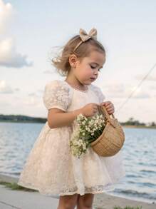 Cozy Pixies 女婴 3D 花卉印花细肩带腰部收紧休闲百搭连衣裙