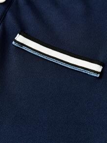 SHEIN Áo thun polo cổ bẻ rộng rãi, thoải mái, dành cho bé trai tuổi mới lớn - Màu xanh lam - Xem 4
