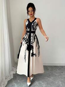 Elenzga 女士无袖细肩带简约休闲连衣裙，适合夏季 - 杏色 - 查看 6