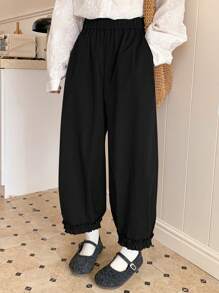FRIFUL Women's Casual Solid Color Flare Pants,Ruffle