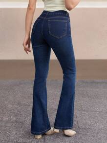 SHEIN Cottnline Women's Simple And Fashionable Denim Jeans, Suitable For Summer - Dark Wash - View 4