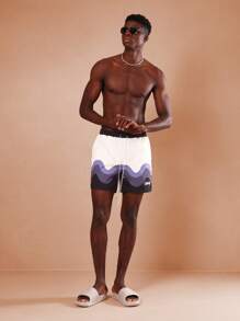 SUMWON Stanton Wave Pattern Premium Board Shorts, Summer Beach Athletics Surf Swimming Trunks With Drawstring, Casual Holiday Resort Sportswear - Purple - View 2