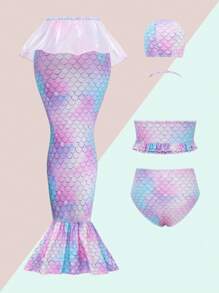 Tween Girl Cute Princess Mermaid Bikini Set - Multicolor - View 2