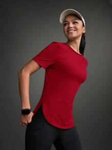 POWERISTA Powerista Women's Solid Color Round Neck Short Sleeve Casual Exercise Fitness T-Shirt