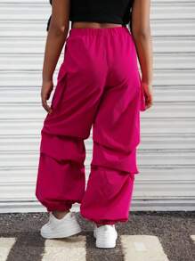 SHEIN Explorewe Tween Girls' Casual Street Style Side Pockets Cargo Pants - Hot Pink - View 2