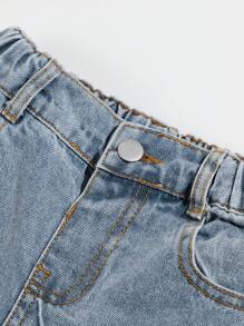 Young Girls Light Blue Denim Jeans With Star Embroidery, Relaxed Straight Leg, Fashion Streetwear Style, Spring/Summer - Light Wash - View 4