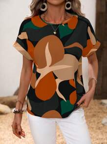 SHEIN Clasi 植物印花蝙蝠袖休闲度假衬衫