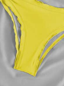 SHEIN Swim Women's Summer Beach Solid Color Halter Tied Sexy Yellow Bikini Swimwear Set