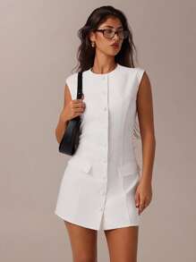 SHEIN Forever 21 Spring&Summer Women Romantic/Prom/Formal/Birthday/90s Clothes/Business Casual Woman/Elegant/Western Wear/Going Out/Fashion/Casual/Y2k Clothes/Club/Office /Cocktail/Vintage/Bodycon/Rave Outfits Festival/Funny/Classy/Old Money/Streetwear/Vacation Outfits/Country Concert Outfit/Work Clothes /Modest/Spring Break/Bachelorette Outfits/Concert/Baddie/Basic/Graduation/White Mini Dress - White - View 3