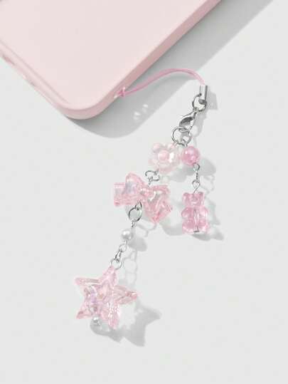 Kawaii 1pc Cute & Delicate Resin Star, Bow, Sakura, Bear Pendant For Women, Versatile Keychain, Phone Strap, Bag Charm, Adorable Gift For Girls & Ladies, Daily Wear Or Festive Occasions