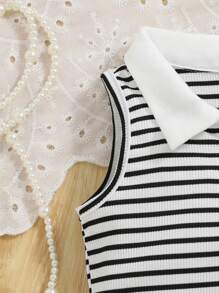 SHEIN Baby Girl Colorful Striped Polo Neck Sleeveless Top, Spring/Summer - Multicolor - View 7