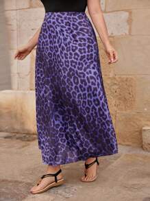 Maija Plus Size 1pc Women's Long Elegant Leopard Print Skirt Leopard Print Cheetah Print Summer Women Vacation Beach Business Casual Woman Going Out Tops Boho Office Outfits Festival Outfits For Rave Hawaii - Purple - View 3