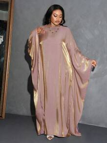 Slaydiva Váy tay Bishop vải ba chiều màu trơn thanh lịch & dự tiệc & tụ họp & hẹn hò & buổi tối dành cho phụ nữ ngoại cỡ, mùa xuân thu - Rượu sâm banh - Xem 4