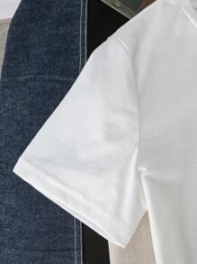 FRIENDS X SHEIN 女士休闲宽松圆领短袖T恤，适合夏季 - 白色 - 查看 4