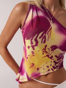 SHEIN Forever 21 Women Spring Vacation Simple Asymmetric Hem Tropical Floral Print Short Crop Top