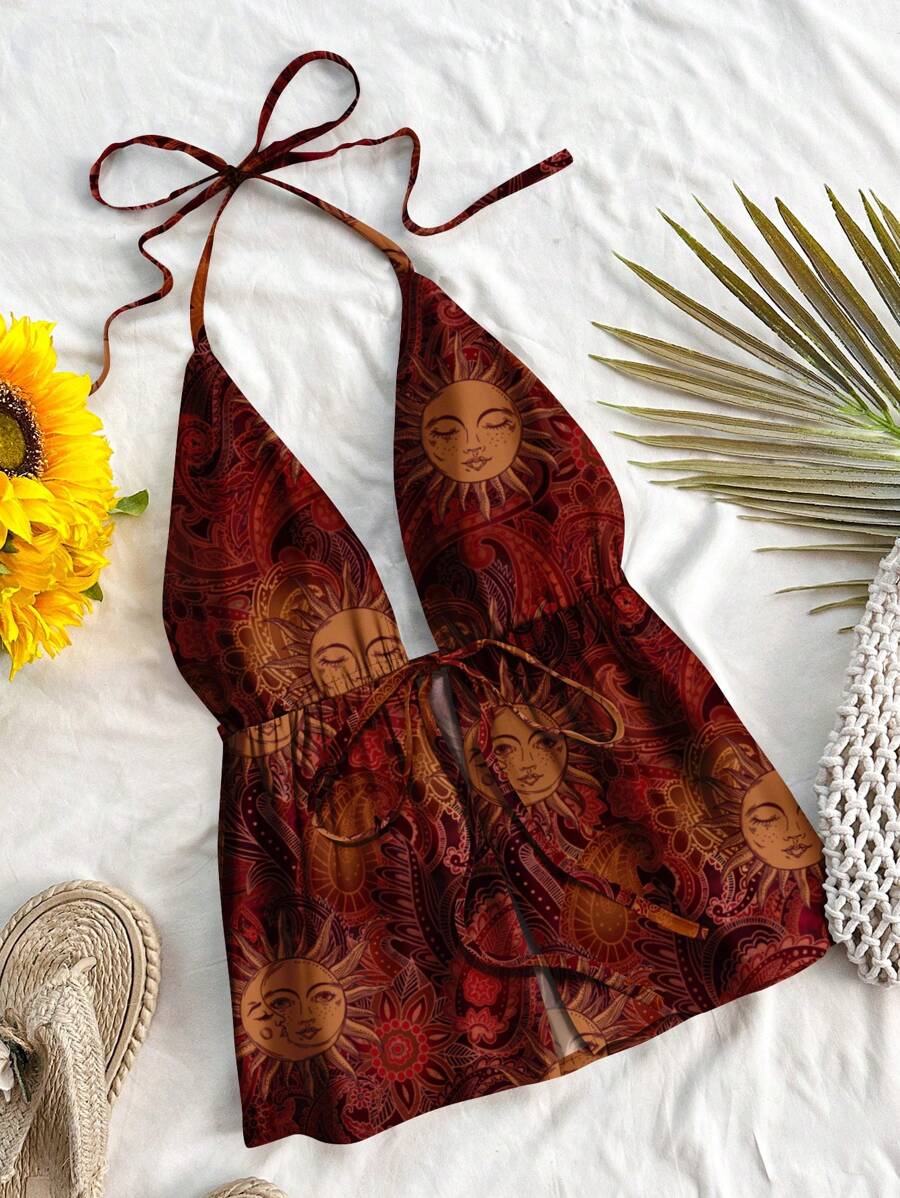 Soleia 女士休闲露背系带背心，佩斯利印花，适合度假、音乐节、夏季