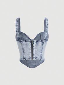 SHEIN MOD Women Casual Asymmetric Hem Denim Suspender Top - Light Wash - View 2