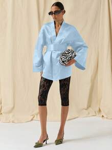 SHEIN X ELOISA & ORSON COSMINA Vestido elegante de mujer con escote en V y mangas abullonadas