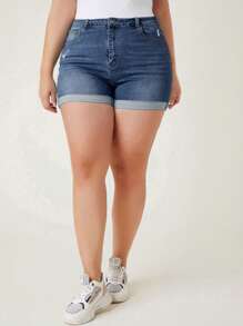 EMERY ROSE Quần short denim đa năng thường ngày có túi cỡ lớn dành cho nữ - Rửa trung bình - Xem 3