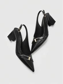 CUCCOO BIZCHIC Nuevos zapatos de vestir para mujer con punta afilada y tacón cuadrado, con lazo, bloqueo de color y decoración de remaches, elegantes y de moda con tacones altos