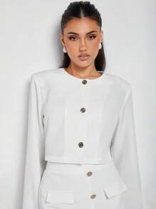 COSMINA Women Metal Detailing Elegant White Jacket, Spring/Summer - White - View 7