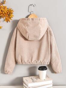 Tween 女童灯芯绒连帽加厚外套，短款休闲保暖秋冬外套 - 杏色 - 查看 2