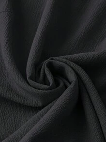 SHEIN CURVE+ 大码女式荷叶边圆领休闲短袖舒适上衣，适合夏季日常穿着 - 黑色 - 查看 3