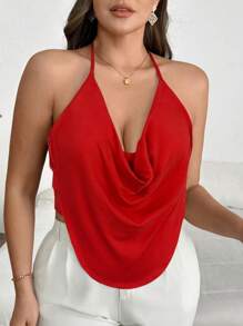 SHEIN PETITE CURVE 夏季大码性感纯色围脖领露背吊带背心