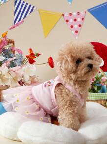 PETSIN 1pc Pet Cat Dog Knit Sweet Daisy Embroidery Tulle Puff Suspender Dress, Suitable For Spring/Summer - Multicolor - View 5
