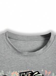 SHEIN LUNE Too Many Storms Plus Size Short Sleeved T Shirts - Light Grey - View 3