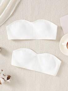 SHEIN 2pcs/Set Teen Girl Simple & Comfortable Padded Soft Camisole Set - White - View 1