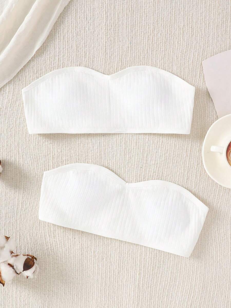 SHEIN 2pcs/Set Teen Girl Simple & Comfortable Padded Soft Camisole Set - White - View 1