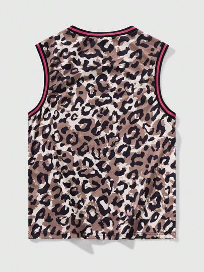Prep Camiseta sin mangas con estampado de leopardo para hombre, simple y de moda, apropiada para el verano