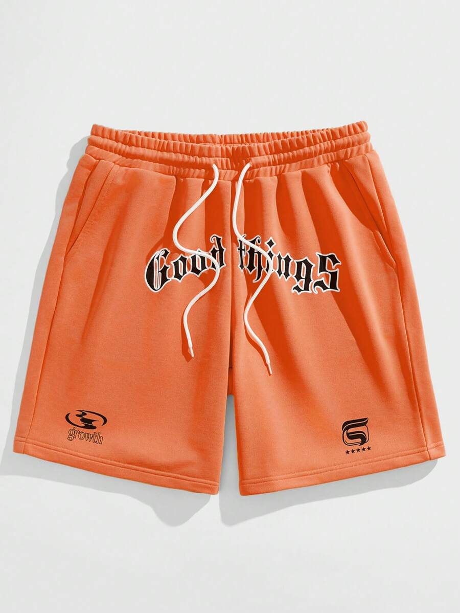 Manfinity Roghcode Shorts amples pour hommes avec cordon de serrage à la taille et imprimé lettres - Orange - Voir 1