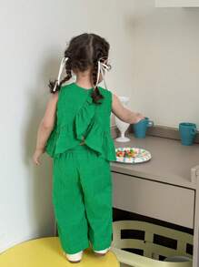 Baby Girls Green Vest And Pants 2 Pieces Outfit, Cute Summer Vacation Set
