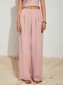 COSMINA Women's Casual Loose Pink Pleated Wide Leg Pants - Pink - View 1