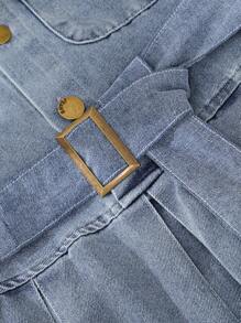 Elladie kids Đầm denim không tay cho bé gái, Đầm công chúa denim giản dị có túi cổ áo sơ mi thời trang cho bé gái, Đầm mùa xuân thích hợp cho các buổi đi chơi hoặc tiệc tùng - Màu xanh nhạt - Xem 5
